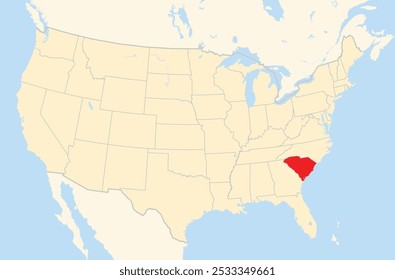 Symbol Map of the State South Carolina (United States of America) showing the Contiguous United States with the highlighted state