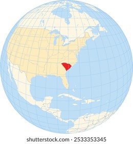 Mapa de símbolos do Estado Carolina do Sul (Estados Unidos da América) mostrando o globo terrestre com o estado destacado