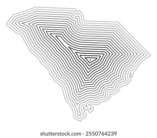 Symbol Map of the State South Carolina (United States of America) showing the state border buffered inside with black tapering lines