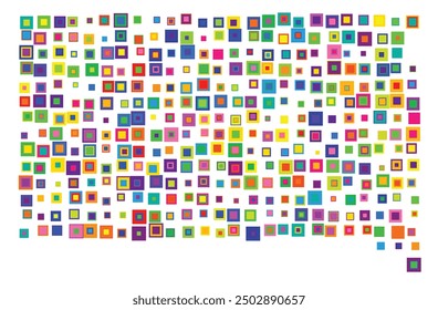 Symbol Map of the State South Dakota (United States of America) showing the state with a pattern of overlapping colorful squares like candies