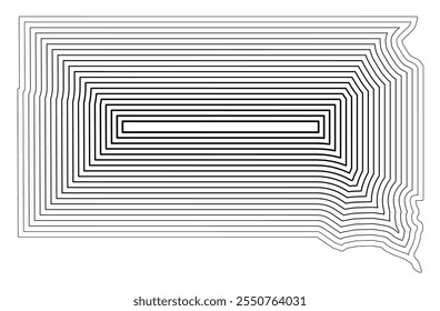 Symbol Map of the State South Dakota (United States of America) showing the state border buffered inside with black tapering lines
