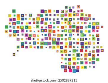 Symbol Map of the State Steiermark (Austria) showing the Bundesland with a pattern of overlapping colorful squares like candies