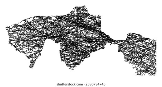 Symbol Map of the State Tabasco (Mexico) showing the state with black, crossing lines like Mikado Sticks or a spider web