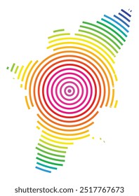 Symbolkarte des Bundesstaates Tamil Nadu (Indien) mit konzentrischen Kreisen in Regenbogenfarben