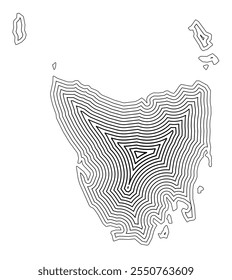 Symbol Map of the State Tasmania (Australia) showing the state border buffered inside with black tapering lines
