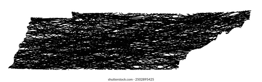 Symbol Map of the State Tennessee (United States of America) showing the state with black, crossing lines like Mikado Sticks or a spider web