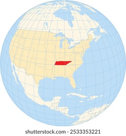 Symbol Map of the State Tennessee (United States of America) showing the earth globe with the highlighted state