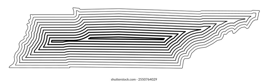 Symbol Map of the State Tennessee (United States of America) showing the state border buffered inside with black tapering lines