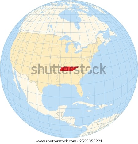 Symbol Map of the State Tennessee (United States of America) showing the earth globe with the highlighted state