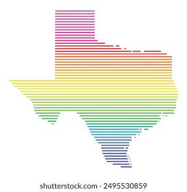 Symbolkarte des Bundesstaates Texas (Vereinigte Staaten von Amerika) mit Horizontalen Parallellinien in Regenbogenfarben