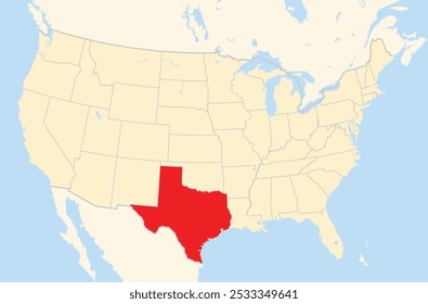 Symbol Map of the State Texas (United States of America) showing the Contiguous United States with the highlighted state