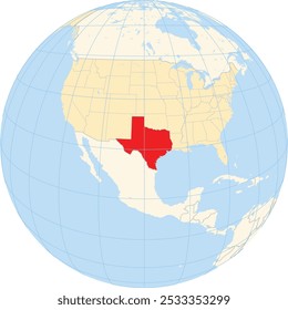 Symbol Map of the State Texas (United States of America) showing the earth globe with the highlighted state