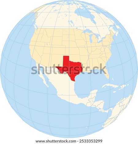 Symbol Map of the State Texas (United States of America) showing the earth globe with the highlighted state