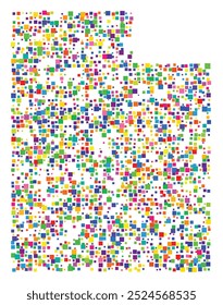 Symbol Map of the State Utah (United States of America) showing the state with a pattern of randomly distributed colorful squares of different sizes