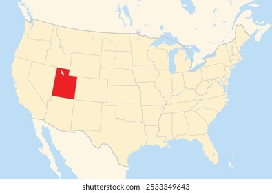 Symbol Map of the State Utah (United States of America) showing the Contiguous United States with the highlighted state