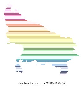 Symbol Map of the State Uttar Pradesh (India) showing the territory with horizontal parallel lines in rainbow colors