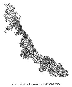 Symbol Map of the State Veracruz (Mexico) showing the state with black, crossing lines like Mikado Sticks or a spider web