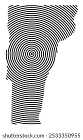 Symbol Map of the State Vermont (United States of America) showing the state with a series of circular black lines on white background
