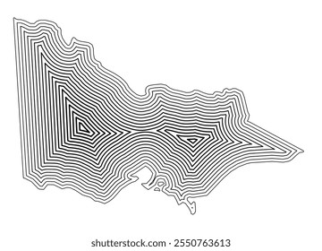 Mapa de Símbolos do Estado de Victoria (Austrália) mostrando a borda do estado armazenada em buffer dentro com linhas afuniladas pretas