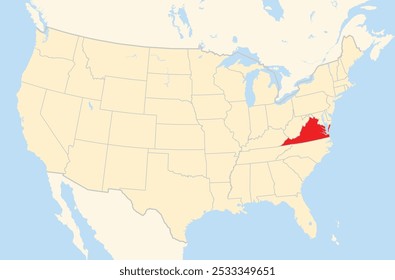 Symbol Map of the State Virginia (United States of America) showing the Contiguous United States with the highlighted state