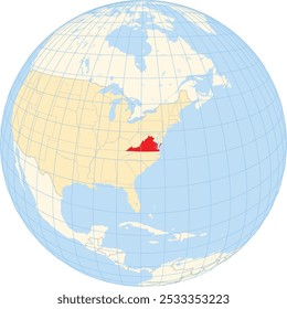 Symbol Map of the State Virginia (United States of America) showing the earth globe with the highlighted state