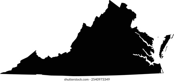 Symbol Map of the State Virginia (United States of America) showing the state as black polygon with transparent background