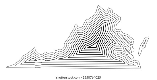 Symbol Map of the State Virginia (United States of America) showing the state border buffered inside with black tapering lines