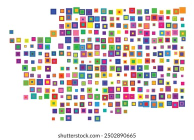 Symbol Map of the State Washington (United States of America) showing the state with a pattern of overlapping colorful squares like candies