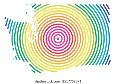 Mapa de símbolos do Estado de Washington (Estados Unidos da América) mostrando o estado com círculos concêntricos nas cores do arco-íris
