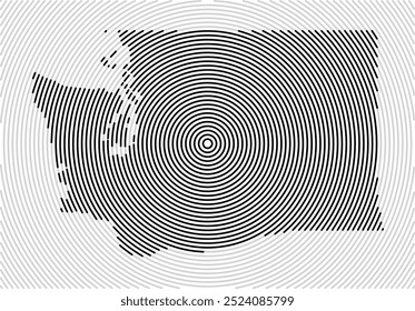 Mapa de símbolos do Estado Washington (Estados Unidos da América) mostrando o estado com uma série de linhas pretas circulares sobre fundo branco