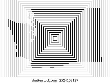 Mapa de símbolos do Estado Washington (Estados Unidos da América) mostrando o estado com uma série de linhas quadradas pretas sobre fundo branco