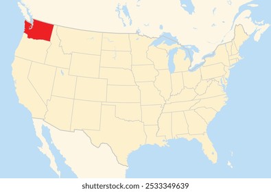 Mapa de Símbolos do Estado Washington (Estados Unidos da América) mostrando os Estados Unidos Contíguos com o estado destacado