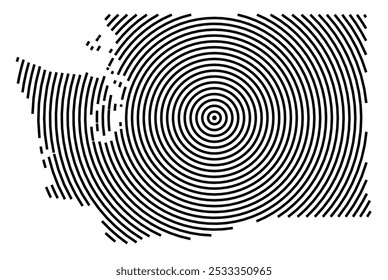 Mapa de símbolos do Estado Washington (Estados Unidos da América) mostrando o estado com uma série de linhas pretas circulares sobre fundo branco