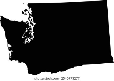 Mapa de símbolos do Estado de Washington (Estados Unidos da América) mostrando o estado como um polígono preto com fundo transparente