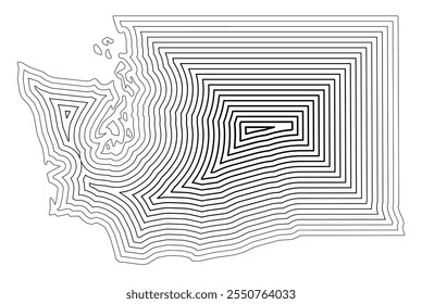 Mapa de símbolos do Estado de Washington (Estados Unidos da América) mostrando a fronteira do estado tamponada no interior com linhas afuniladas pretas