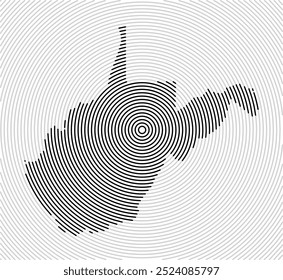Symbol Map of the State West Virginia (United States of America) showing the state with a series of circular black lines on white background