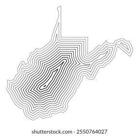 Symbol Map of the State West Virginia (United States of America) showing the state border buffered inside with black tapering lines