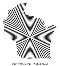 Symbol Map of the State Wisconsin (United States of America) showing the state with a series of circular black lines on white background