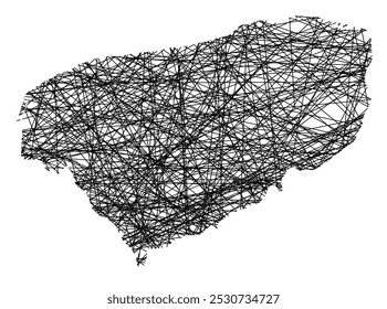 Symbol Map of the State Yucatan (Mexico) showing the state with black, crossing lines like Mikado Sticks or a spider web