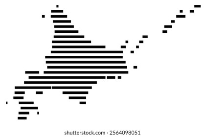 Symbol Map of the territory Hokkaido (Japan) showing the territory with just a few black horizontal lines