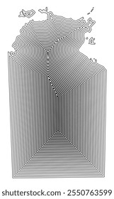 Mapa de símbolos do Território do Norte (Austrália) mostrando a fronteira do estado tamponada dentro com linhas afuniladas pretas
