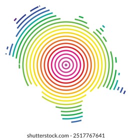 Symbolkarte des Territoriums der Union Himachal Pradesh (Indien) mit konzentrischen Kreisen in Regenbogenfarben