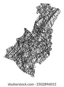 Symbol Map of the Unitary Authority Gisborne District (New Zealand) showing the state with black, crossing lines like Mikado Sticks or a spider web