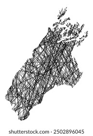 Symbol Map of the Unitary Authority Marlborough District (New Zealand) showing the state with black, crossing lines like Mikado Sticks or a spider web
