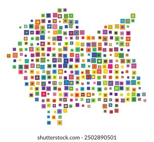 Symbol Map of the Voivodeship or Province Lesser Poland (Poland) showing the territory with a pattern of overlapping colorful squares like candies