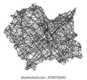 Mapa de símbolos da voivodia ou província da Pequena Polônia (Polônia) mostrando o estado com linhas pretas, como bengalas Mikado ou teia de aranha