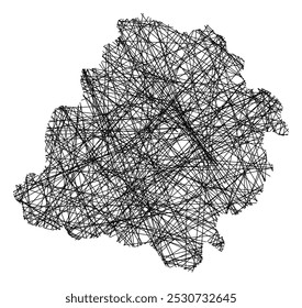 Symbol Map of the Voivodeship or Province Lodz (Poland) showing the state with black, crossing lines like Mikado Sticks or a spider web