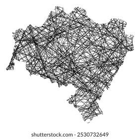 Symbol Map of the Voivodeship or Province Lower Silesian (Poland) showing the state with black, crossing lines like Mikado Sticks or a spider web