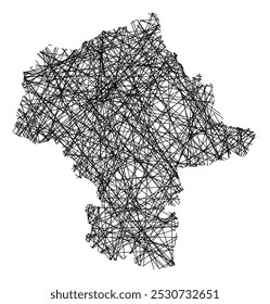 Symbol Map of the Voivodeship or Province Masovian (Poland) showing the state with black, crossing lines like Mikado Sticks or a spider web