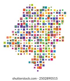 Symbol Map of the Voivodeship or Province Opole (Poland) showing the territory with a pattern of overlapping colorful squares like candies